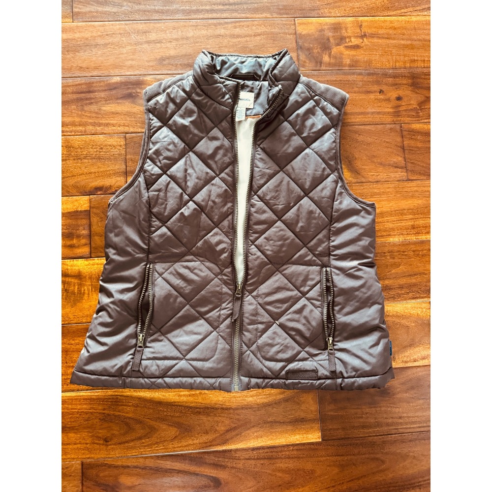 G.H. Bass & Co. Quilted Vest Women Large Brown Excellent Diamond Stitch Zip Up
